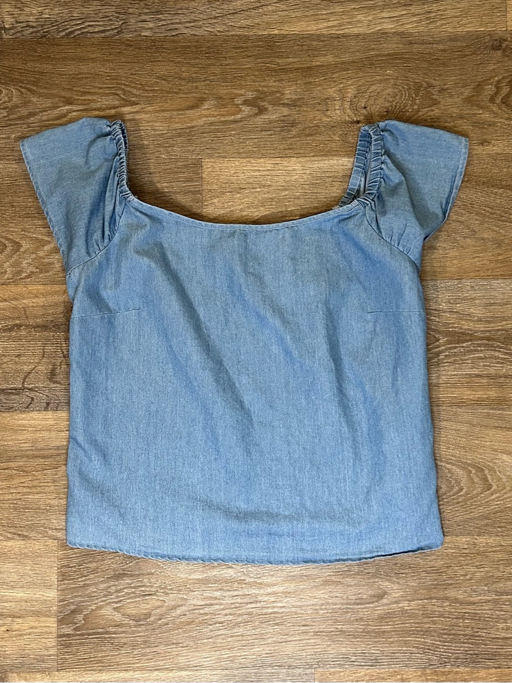 Ashley Stewart Light Denim Blue Off the Shoulder Crop Top